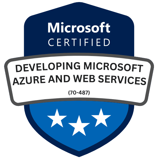 Microsoft Azure and Web Services development certification badge.