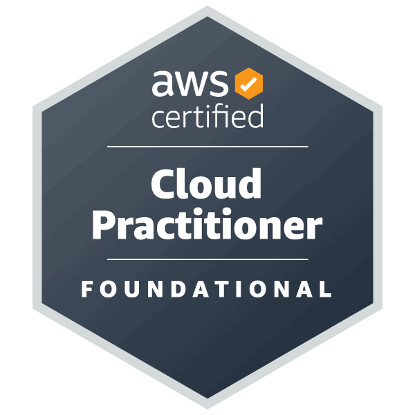 AWS Certified Cloud Practitioner badge for cloud certifications.