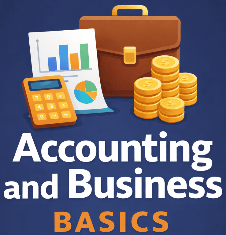 Business accounting concept with calculator, charts, and briefcase.