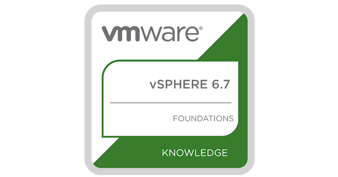 VMware vSphere 6.7 Foundations certification logo for cloud skills.